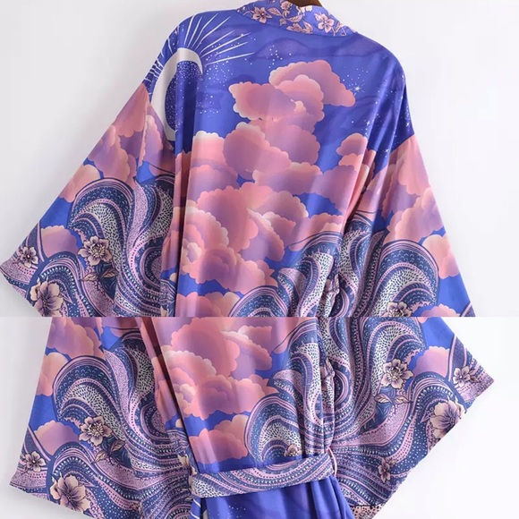 Boho Luna Cosmos Moon&Stars Maxi Kimono, Long Kimono, 100% Cotton, Kimono Sleeve - Picture 10 of 12